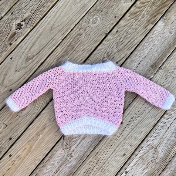 Gorgeous Handmade Girl's Pink And White Pullover Sweater Size 4-5 T - Picture 1 of 8